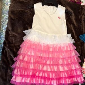Pink and White Ruffled Kids Formal Dress